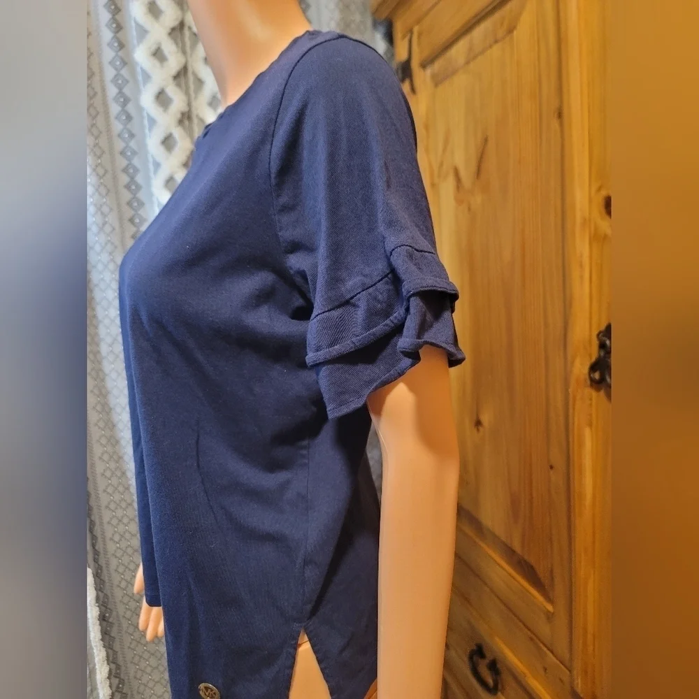 Michael Kors Navy Blue Women's Ruffle SleeveTop